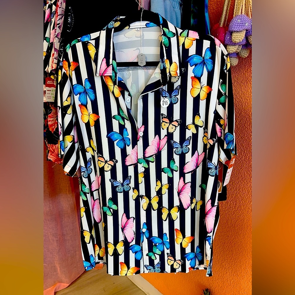 Colorful Butterfly Striped Shirt